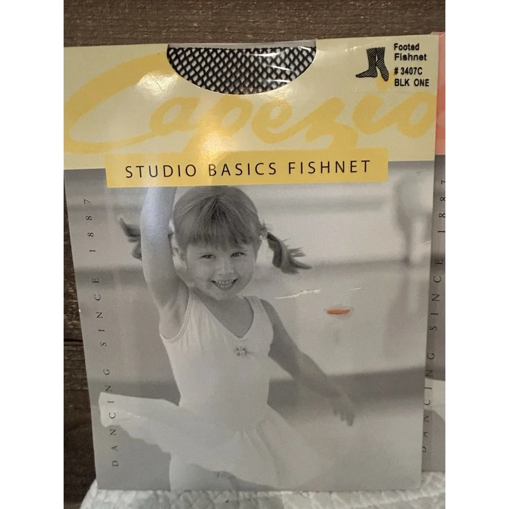 CAPEZIO Black Fishnet & Ultra‎ Soft Beige Dance Tight #1817C Fits Size 8-12